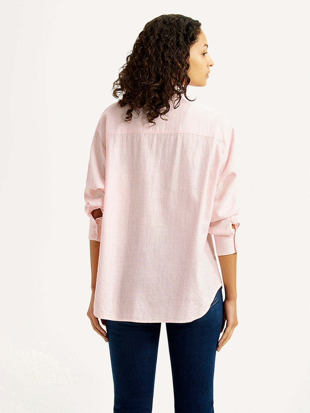 Women's Textured Light Pink Relaxed Fit Shirt - Back View
