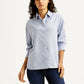 Women's Textured Light Blue Relaxed Fit Shirt - Styleshot View