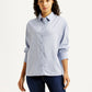 Women's Textured Light Blue Relaxed Fit Shirt - Front View