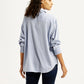 Women's Textured Light Blue Relaxed Fit Shirt - Back View