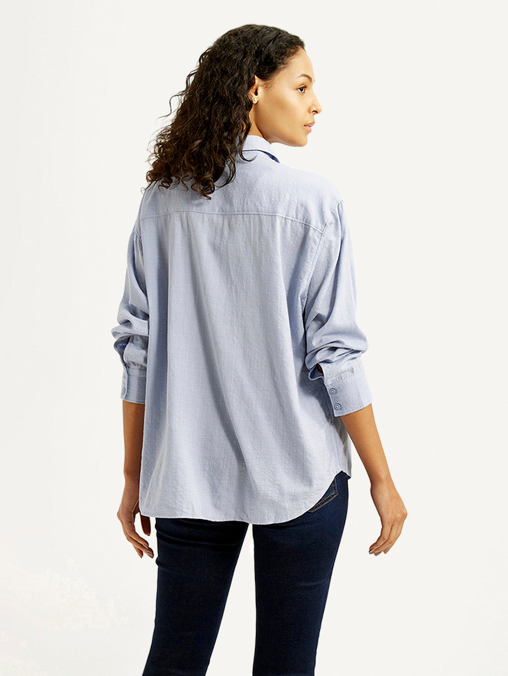Women's Textured Light Blue Relaxed Fit Shirt - Back View