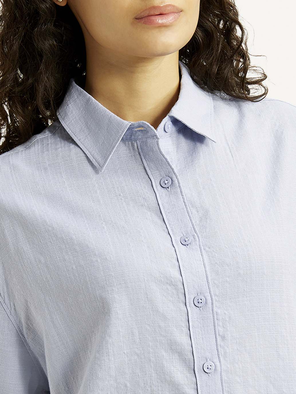 Women's Textured Light Blue Relaxed Fit Shirt - Detail View