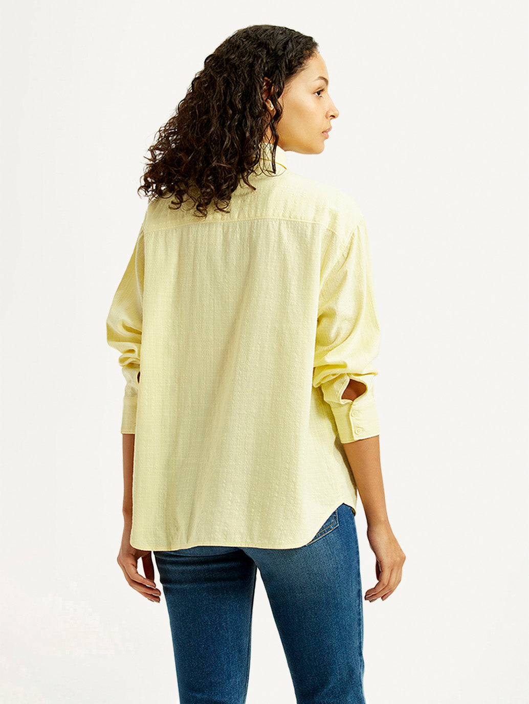 Women's Textured Yellow Relaxed Fit Shirt - Back View