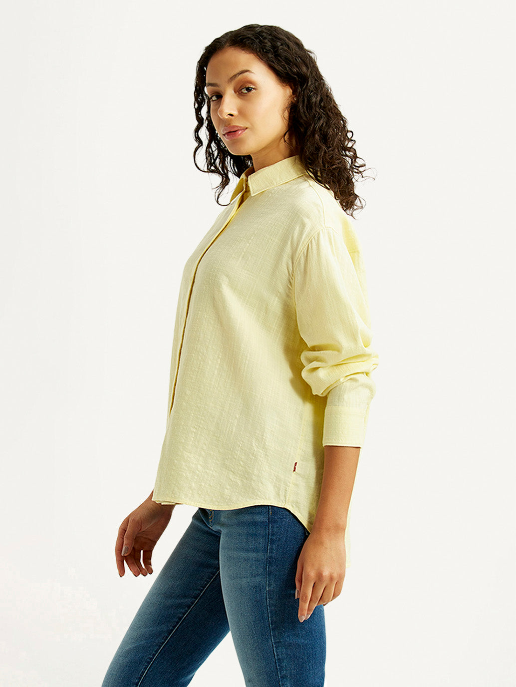 Women's Textured Yellow Relaxed Fit Shirt - Side View