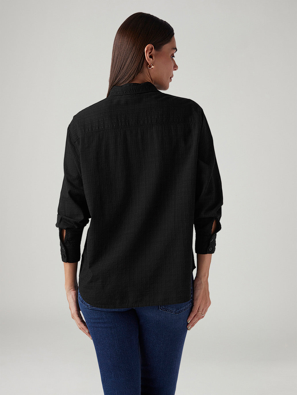 Women's Solid Relaxed Fit Shirt - Back View