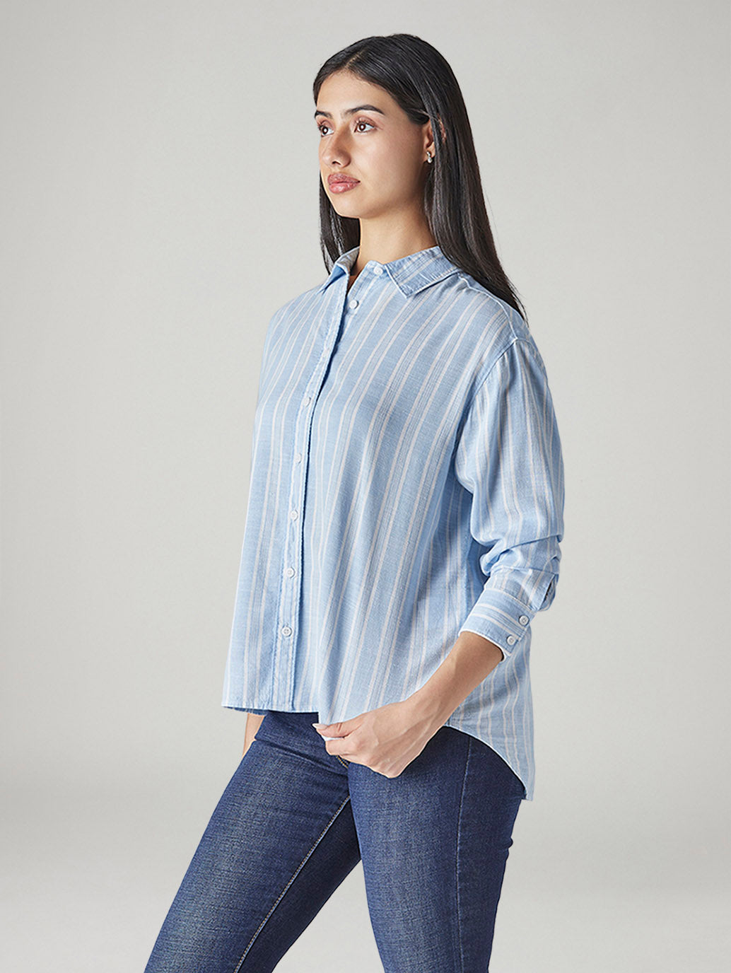 Women's Striped Loose Fit Shirt - Side View