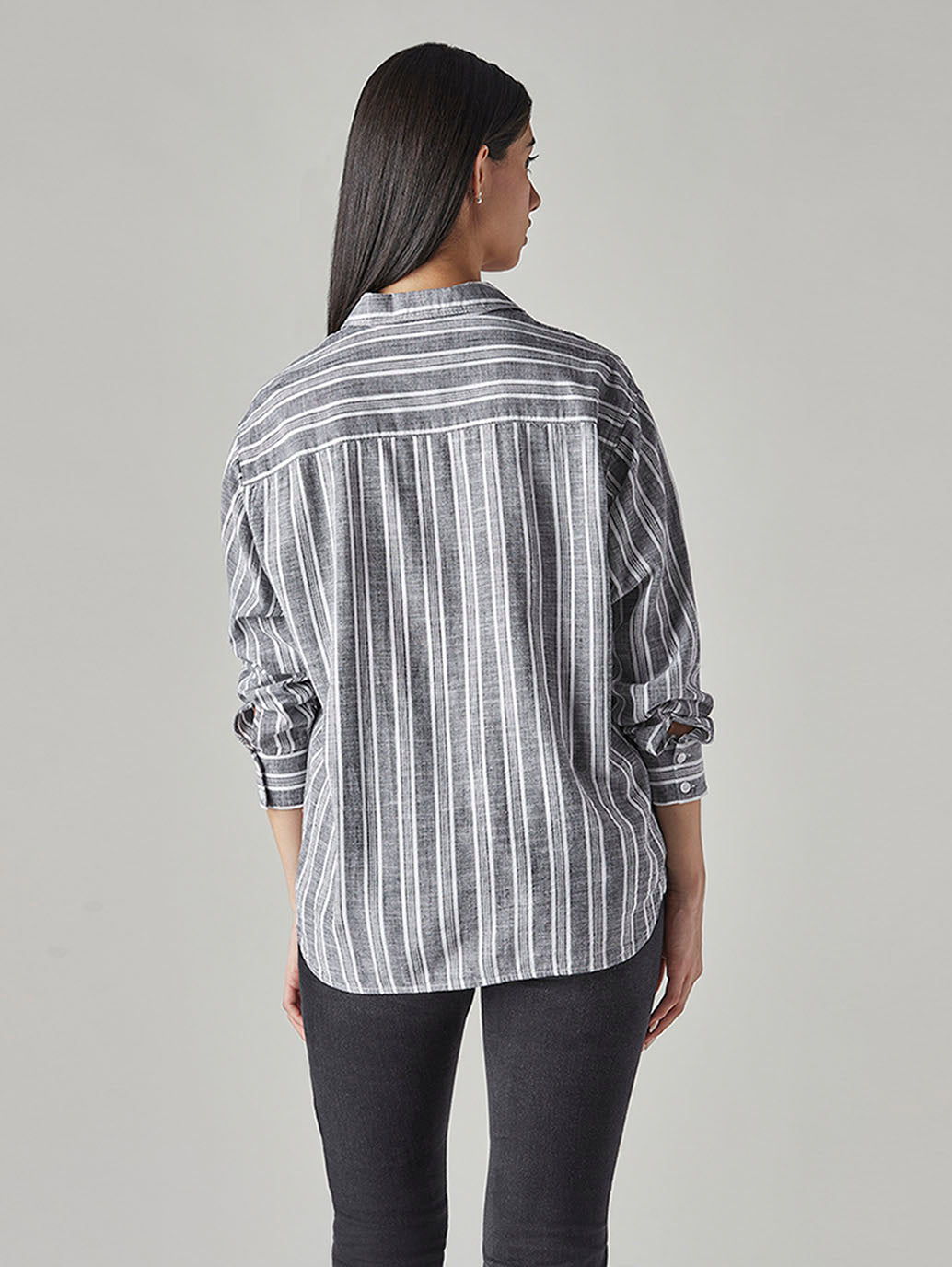 Women's Striped Loose Fit Shirt - Back View