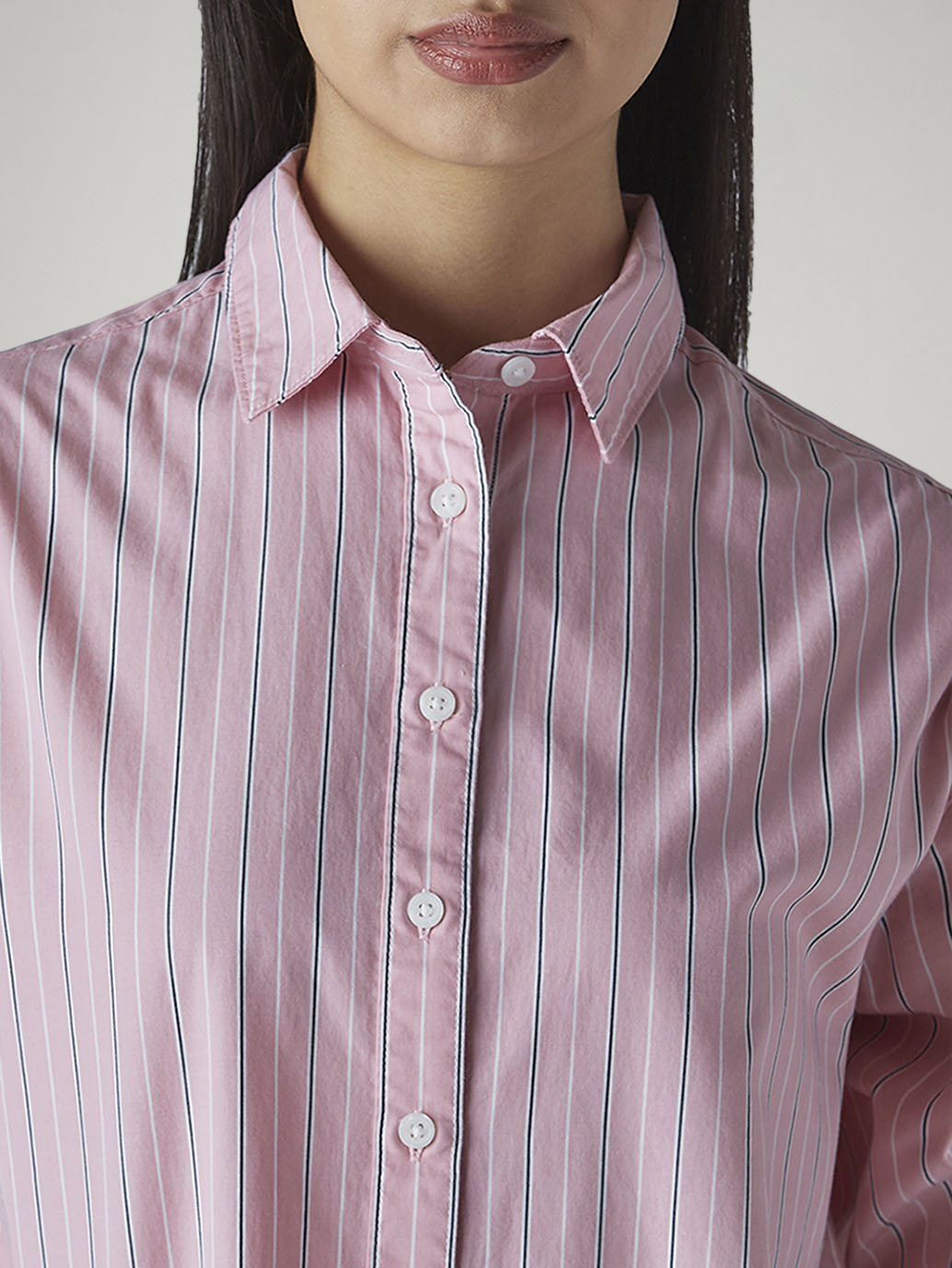 Women's Pink Striped Relaxed Fit Poplin Shirt - 20 View