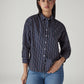 Women's Navy Striped Relaxed Fit Poplin Shirt - Styleshot View
