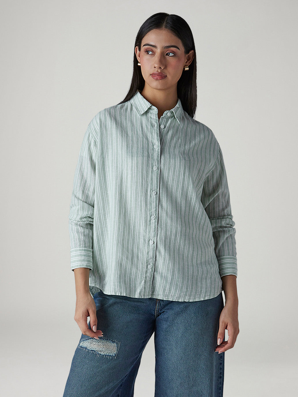 Women's Striped Relaxed Fit Linen Shirt