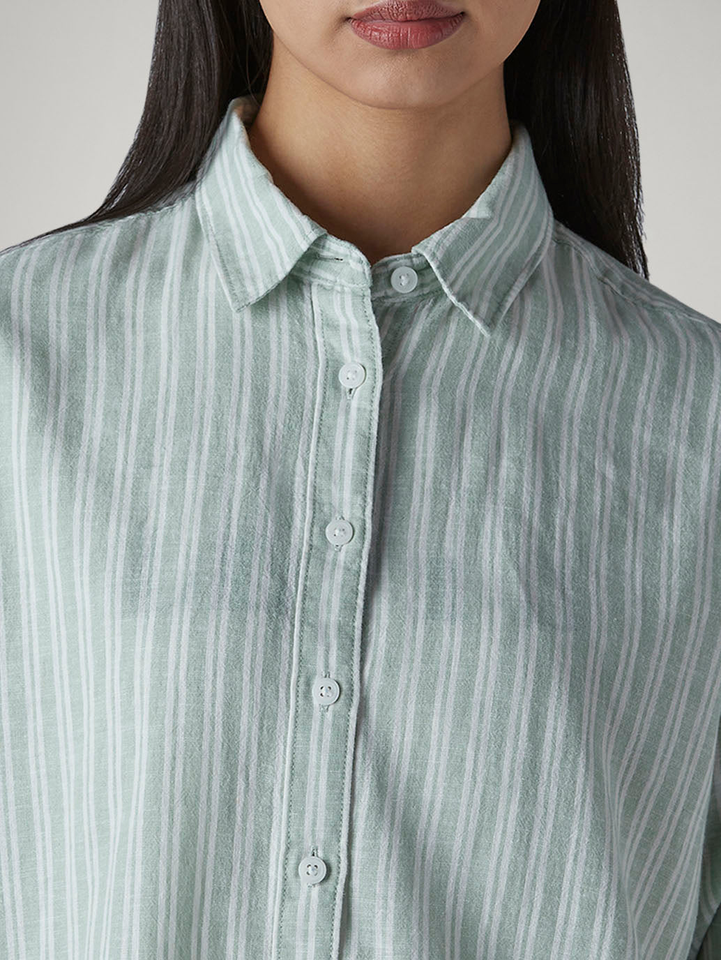 Women's Striped Relaxed Fit Linen Shirt - Detail View