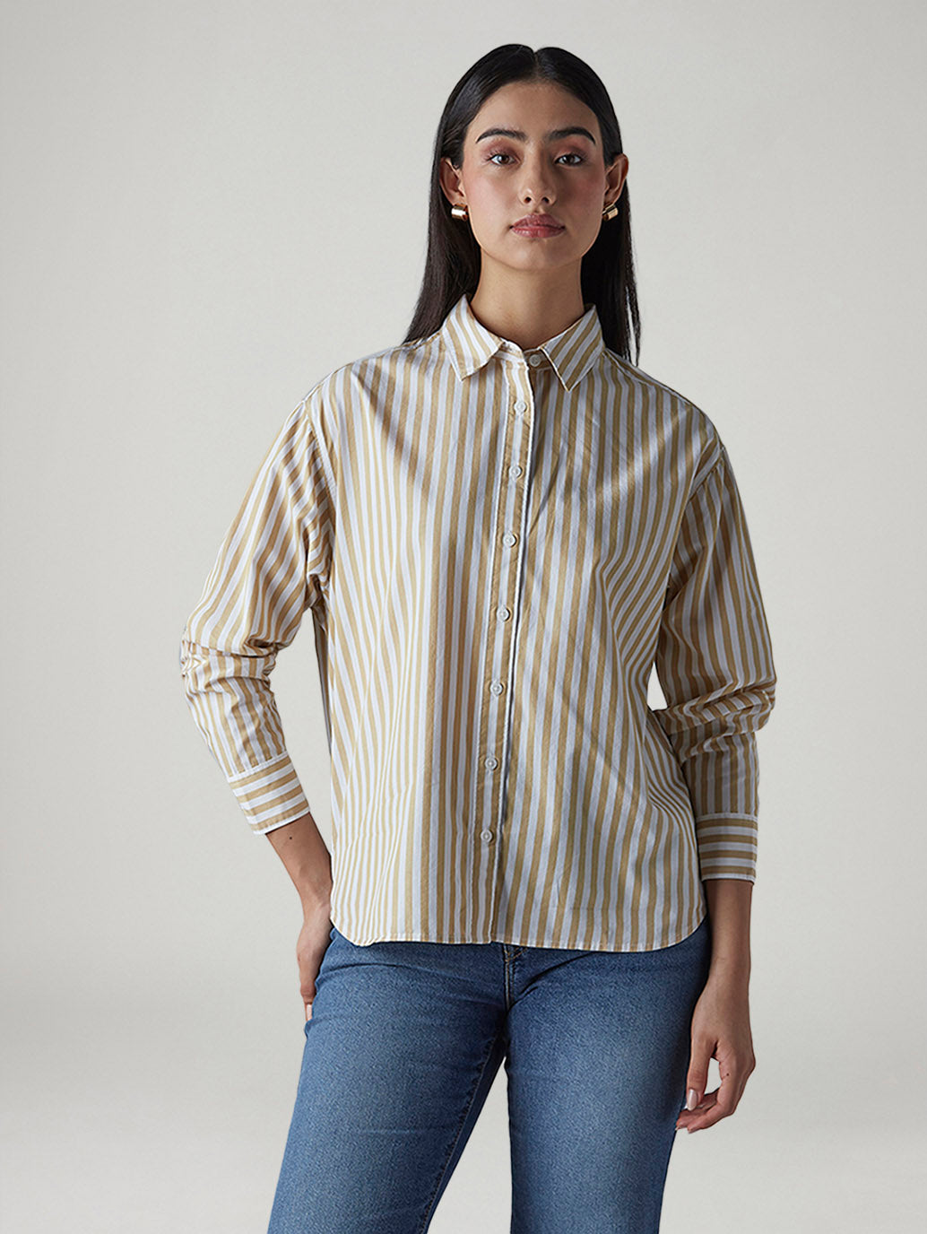 Women's Striped Relaxed Fit Poplin Shirt