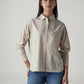 Women's Striped Relaxed Fit Poplin Shirt - Front View