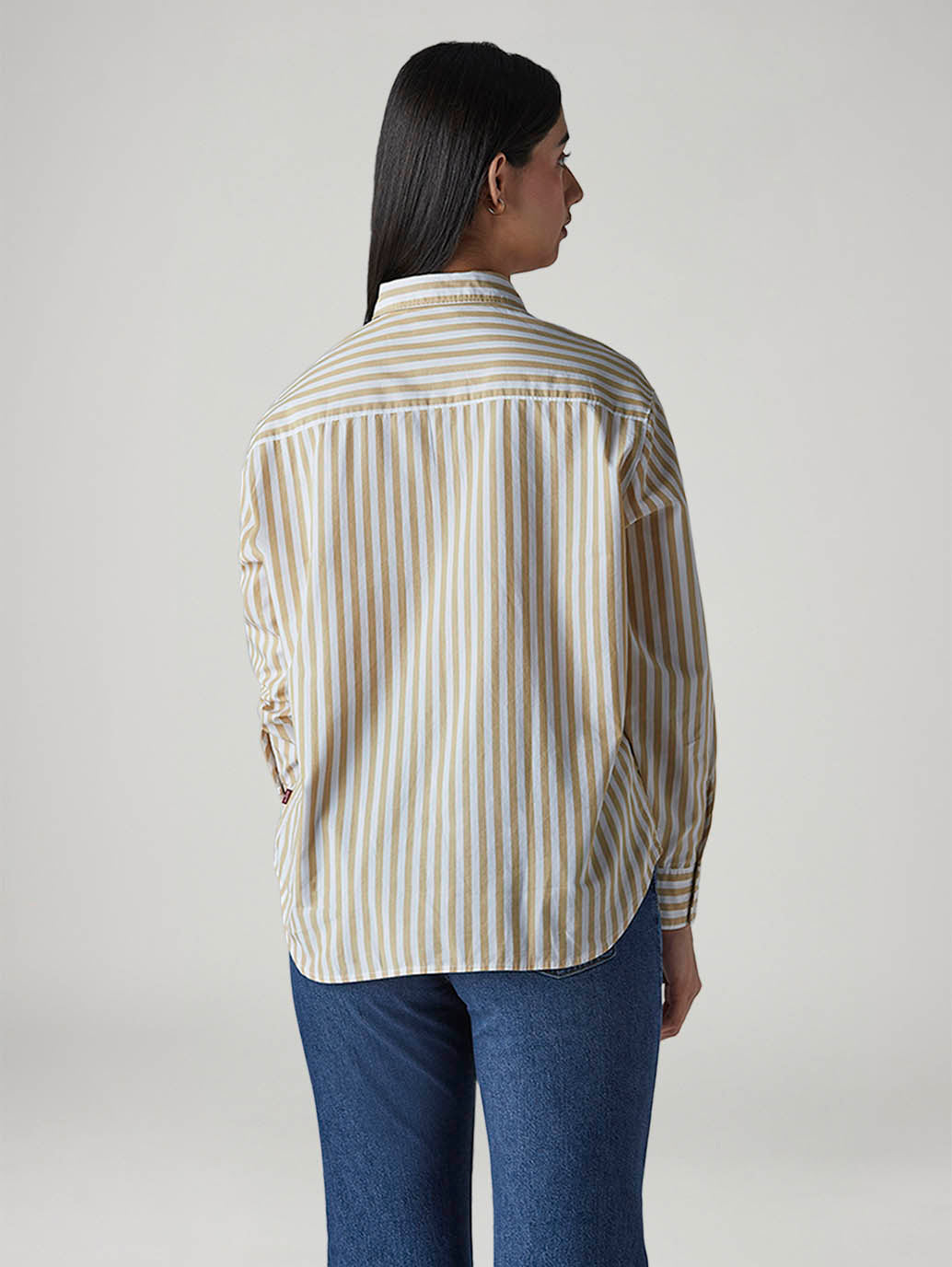 Women's Striped Relaxed Fit Poplin Shirt - Back View