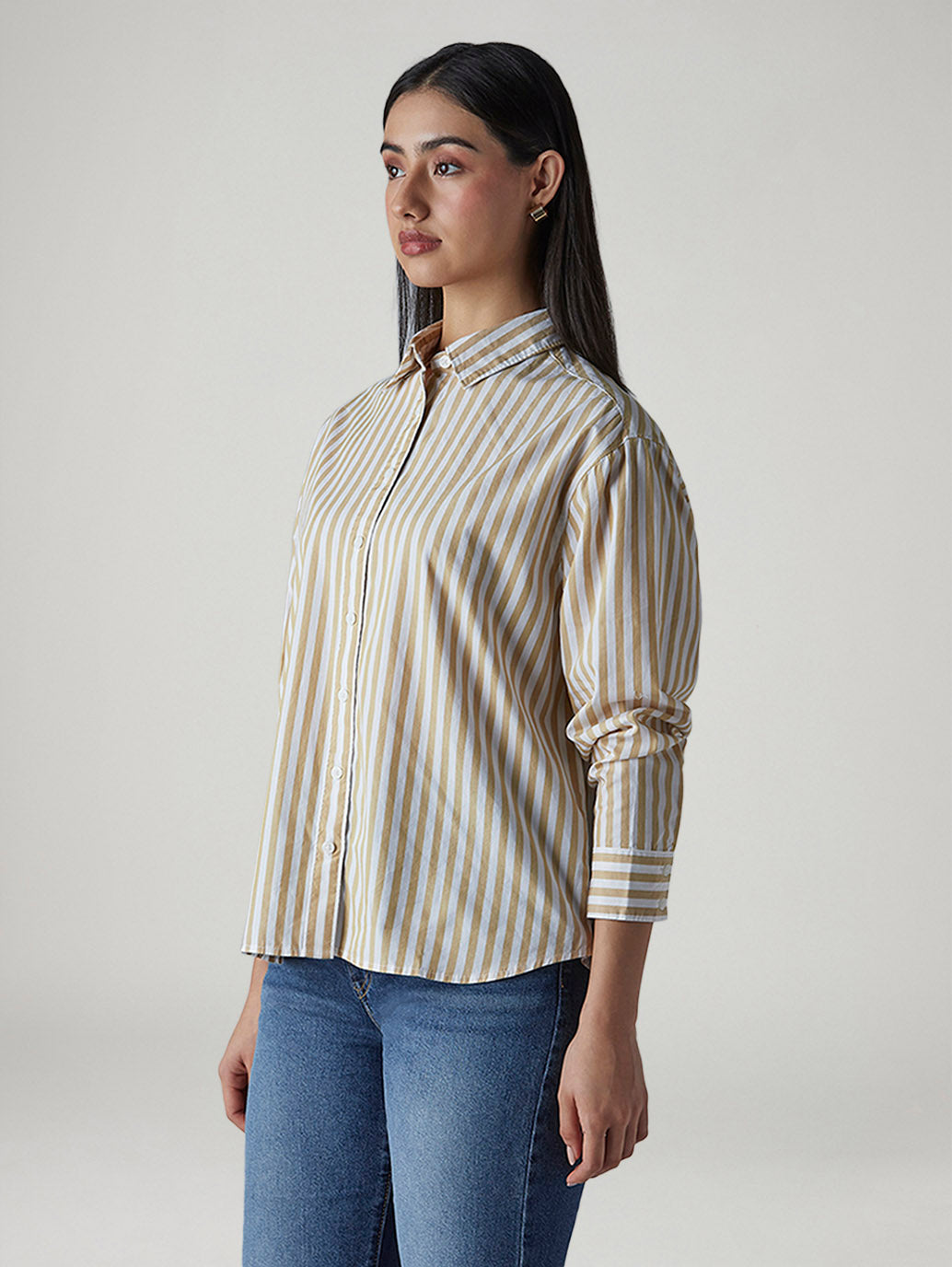 Women's Striped Relaxed Fit Poplin Shirt - Side View