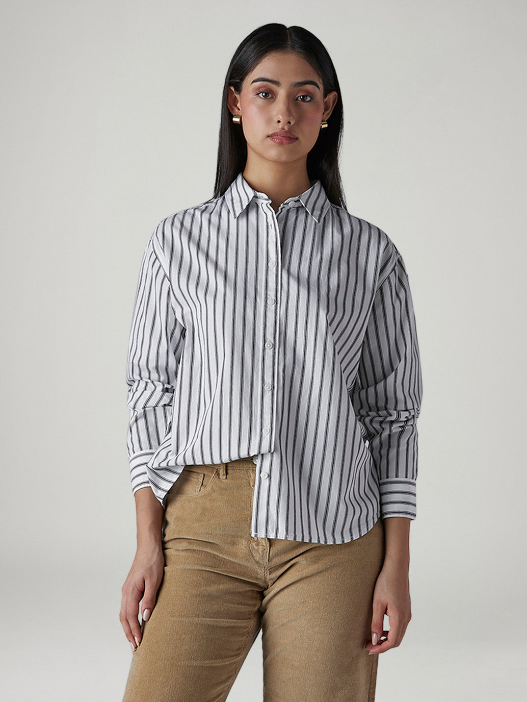 Women's Striped Relaxed Fit Poplin Shirt