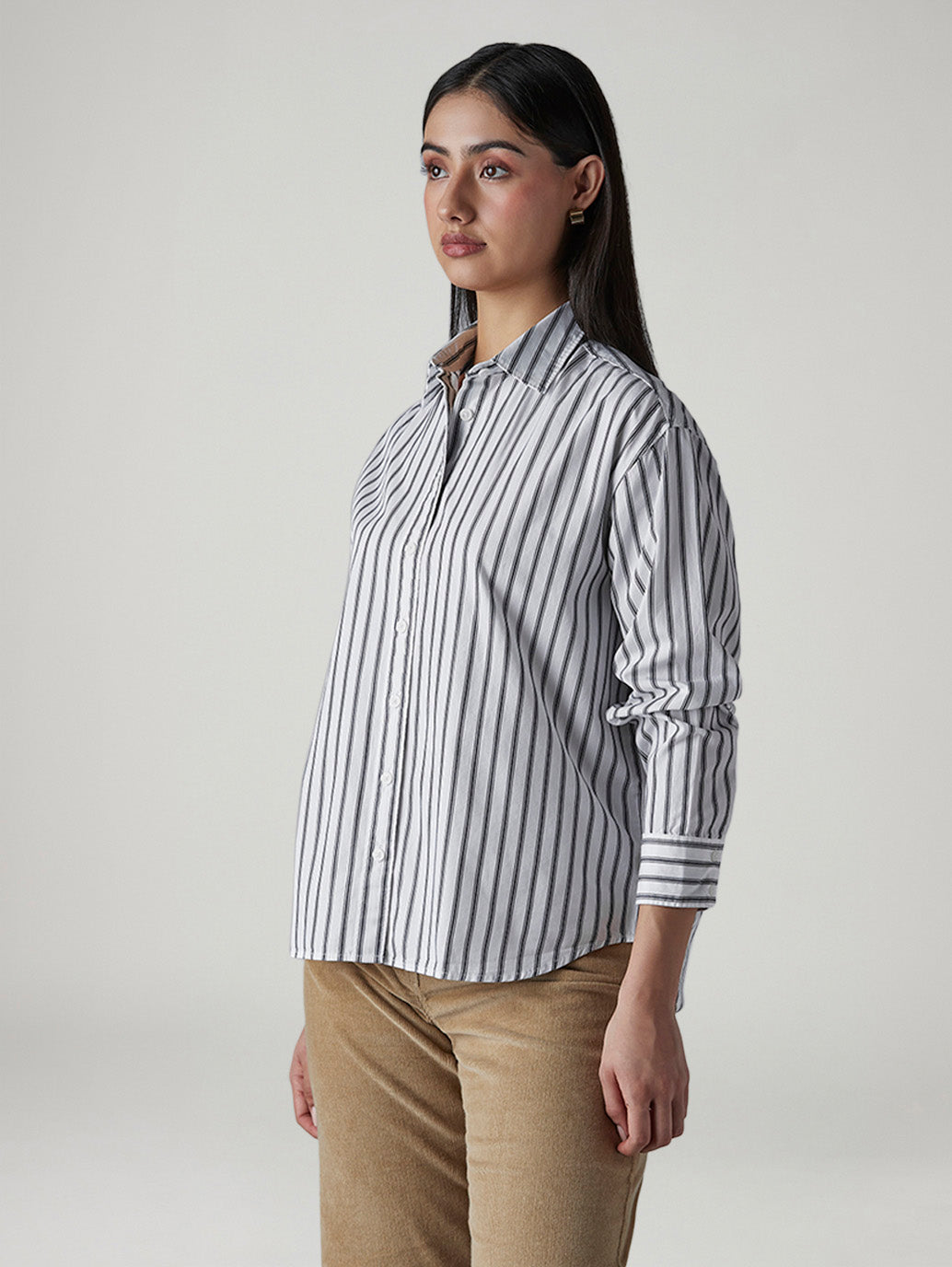 Women's Striped Relaxed Fit Poplin Shirt - Side View