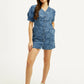Women's Floral Blue V Neck Denim Dress - Styleshot View