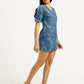 Women's Floral Blue V Neck Denim Dress - Side View