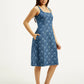 Women's Floral Blue Square Neck Denim Dress - Side View