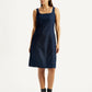 Women's Solid Dark Blue Square Neck Denim Dress - Styleshot View