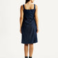 Women's Solid Dark Blue Square Neck Denim Dress - Back View
