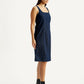 Women's Solid Dark Blue Square Neck Denim Dress - Side View