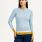 Women's Colorblock Blue Crew Neck T-shirt - Front View