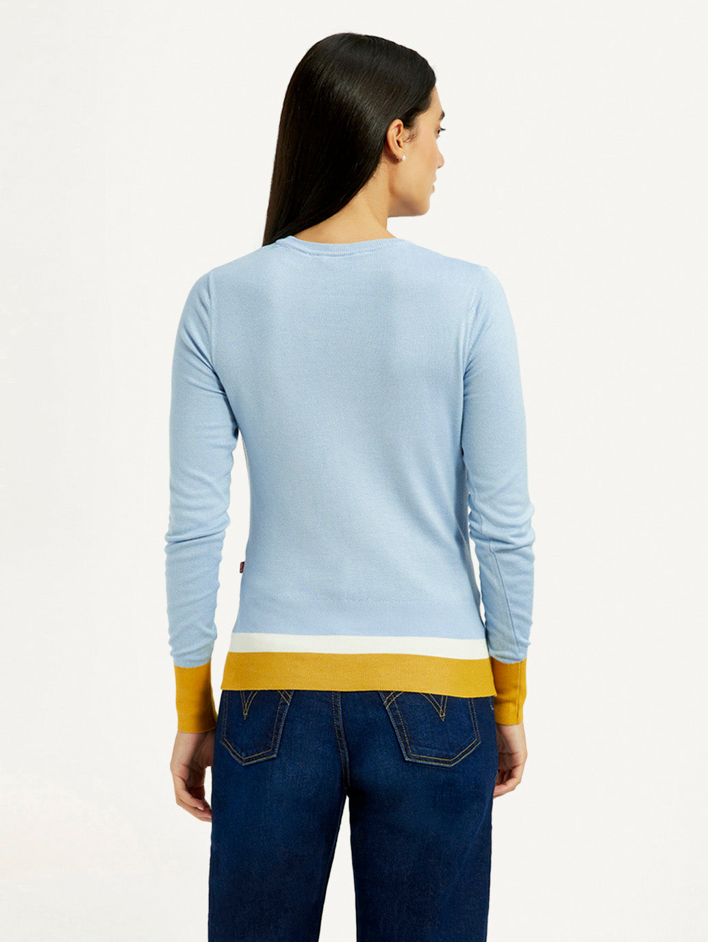 Women's Colorblock Blue Crew Neck T-shirt - Back View