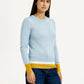 Women's Colorblock Blue Crew Neck T-shirt - Side View