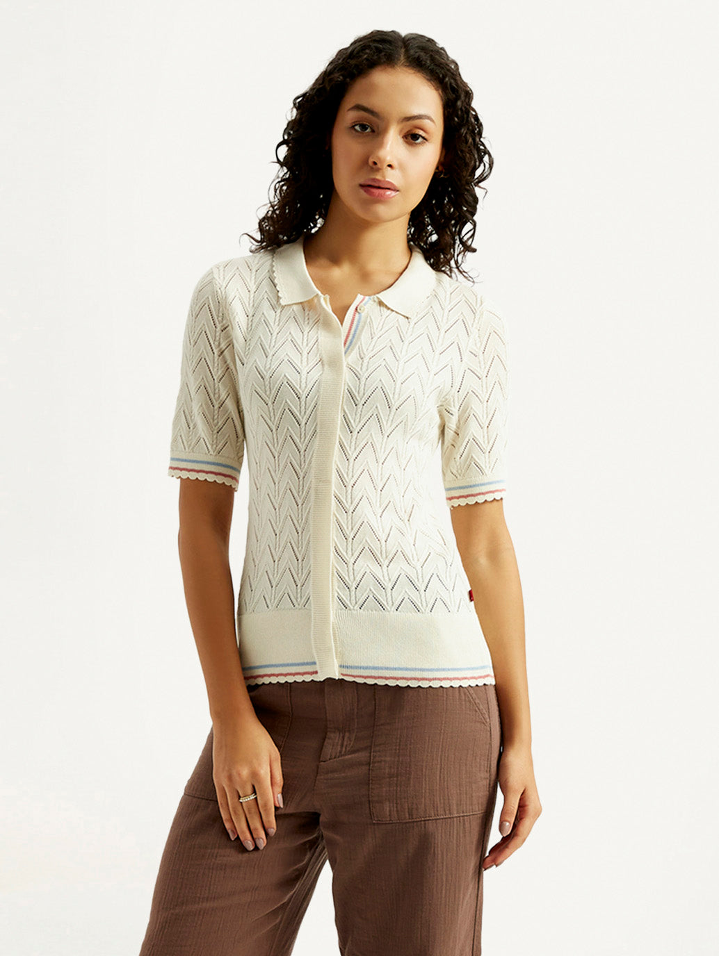 Women's Textured Slim Fit Polo T-shirt - Styleshot View