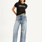 Women's Light Blue Ribcage Bell Bottom Wide Leg Fit High Rise Jeans - Styleshot View