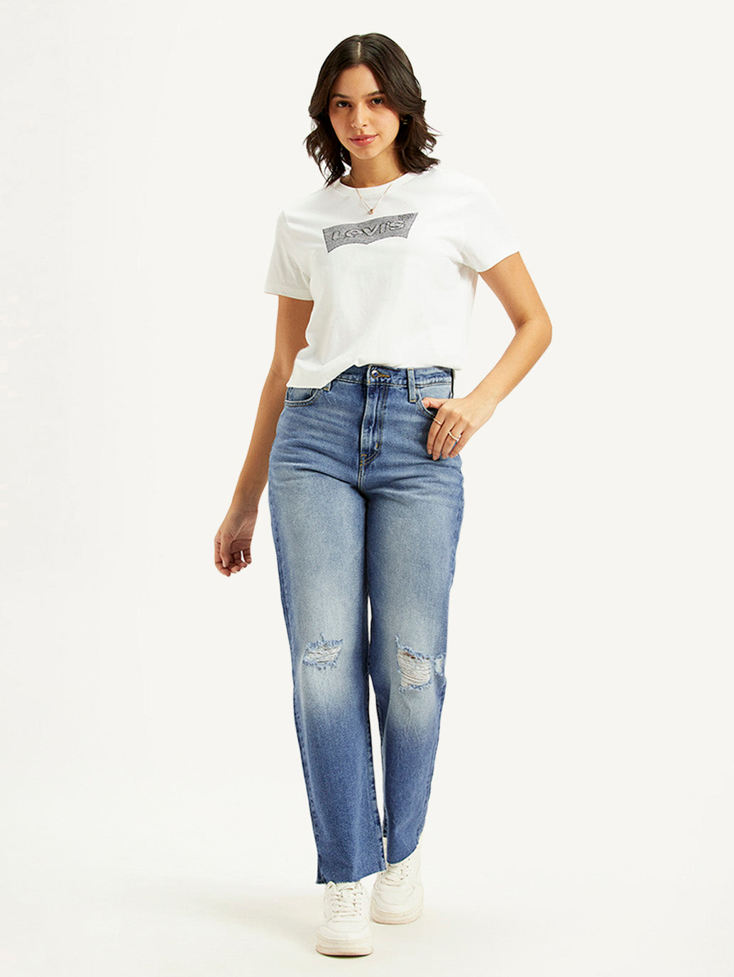Women's Blue Ribcage Straight Fit High Rise Jeans - Styleshot View