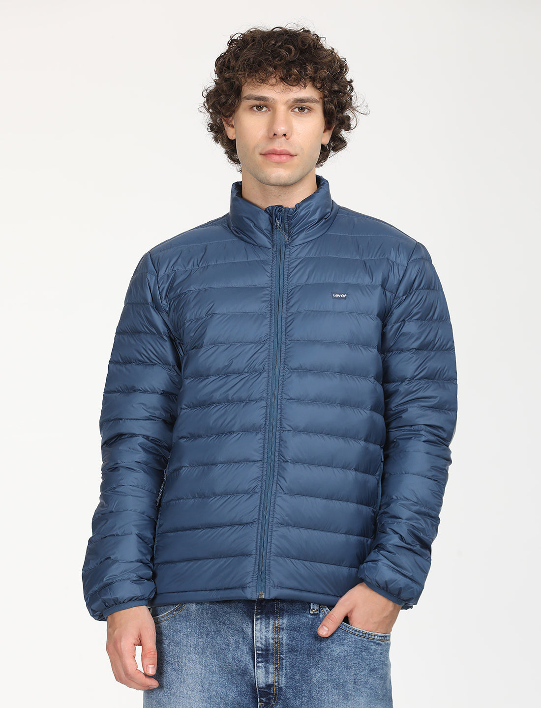 Men's Solid Blue Quilted Jacket