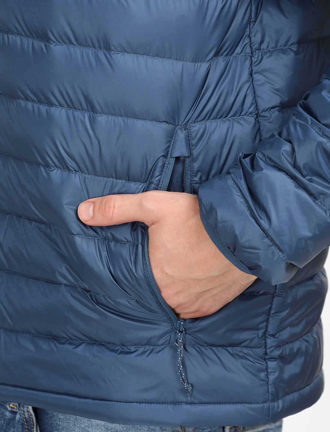 Men's Solid Blue Quilted Jacket - 6 View