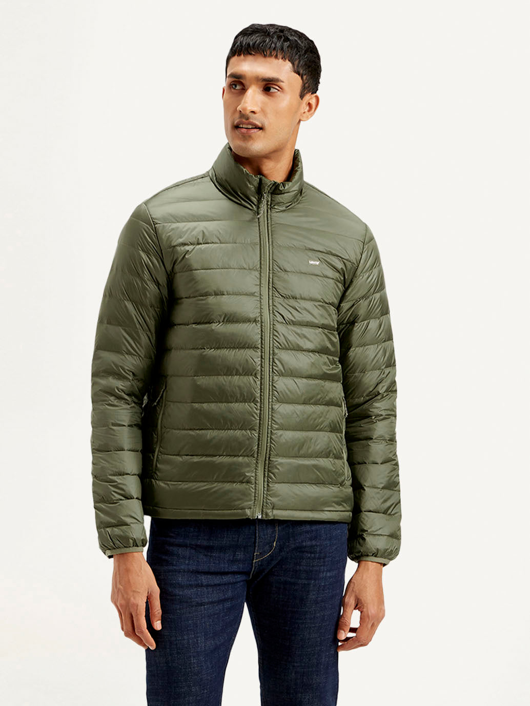 Men's Solid Olive Jacket - Front View
