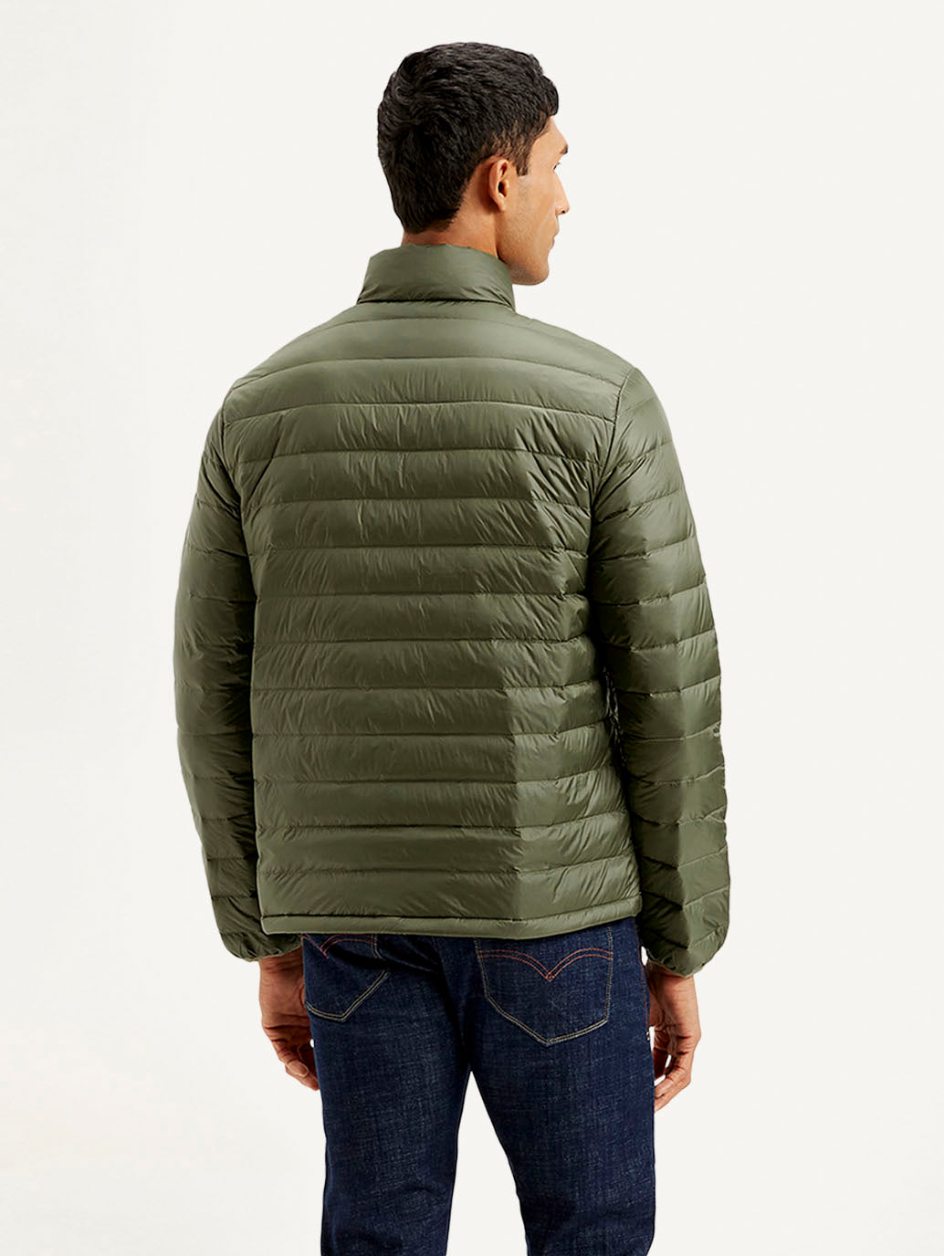 Men's Solid Olive Jacket - Back View
