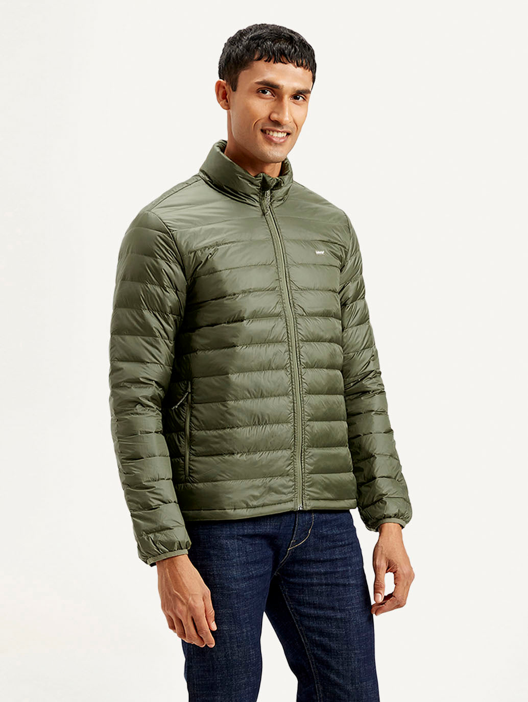 Men's Solid Olive Jacket - Side View
