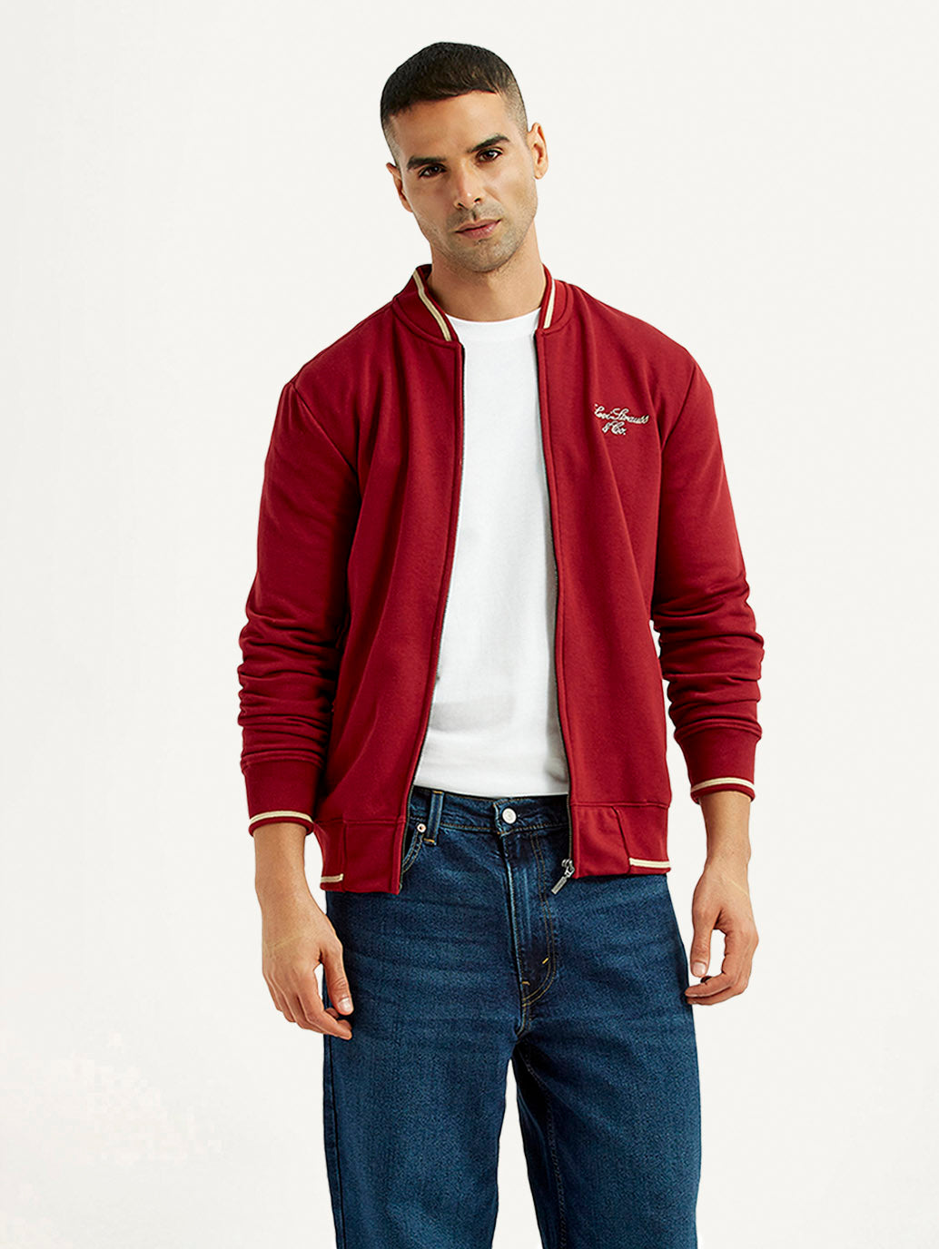 Men's Brand Logo Red Collar Neck Sweatshirt