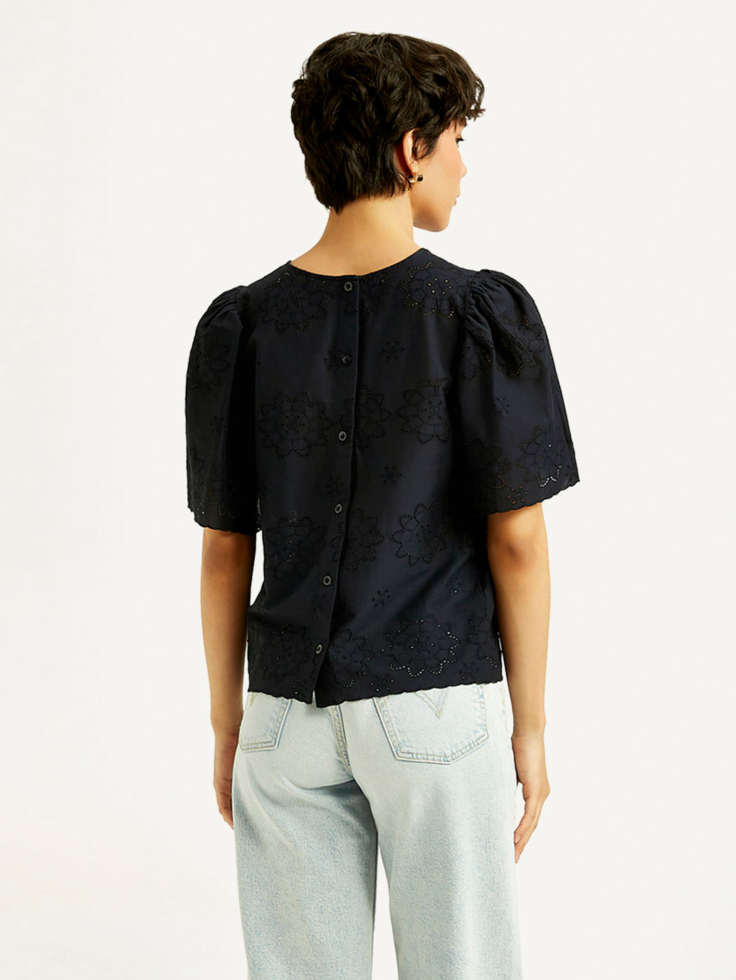 Women's Floral Black Round Neck Top - Back View