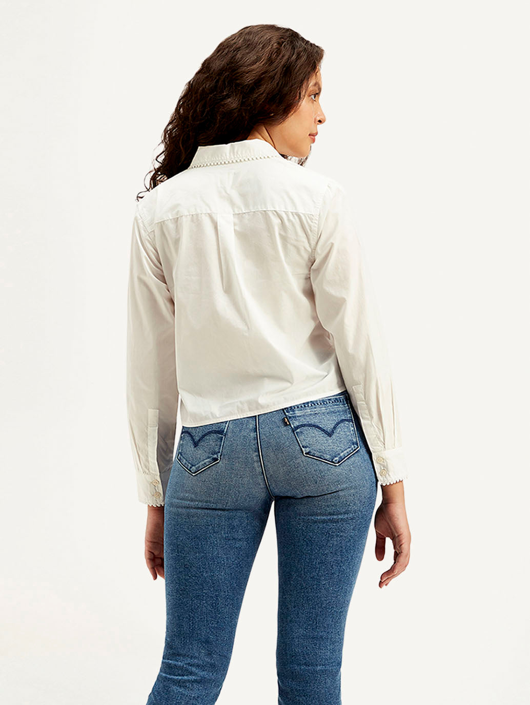 Women's Self Design Spread Collar Regular Fit Shirt - Back View