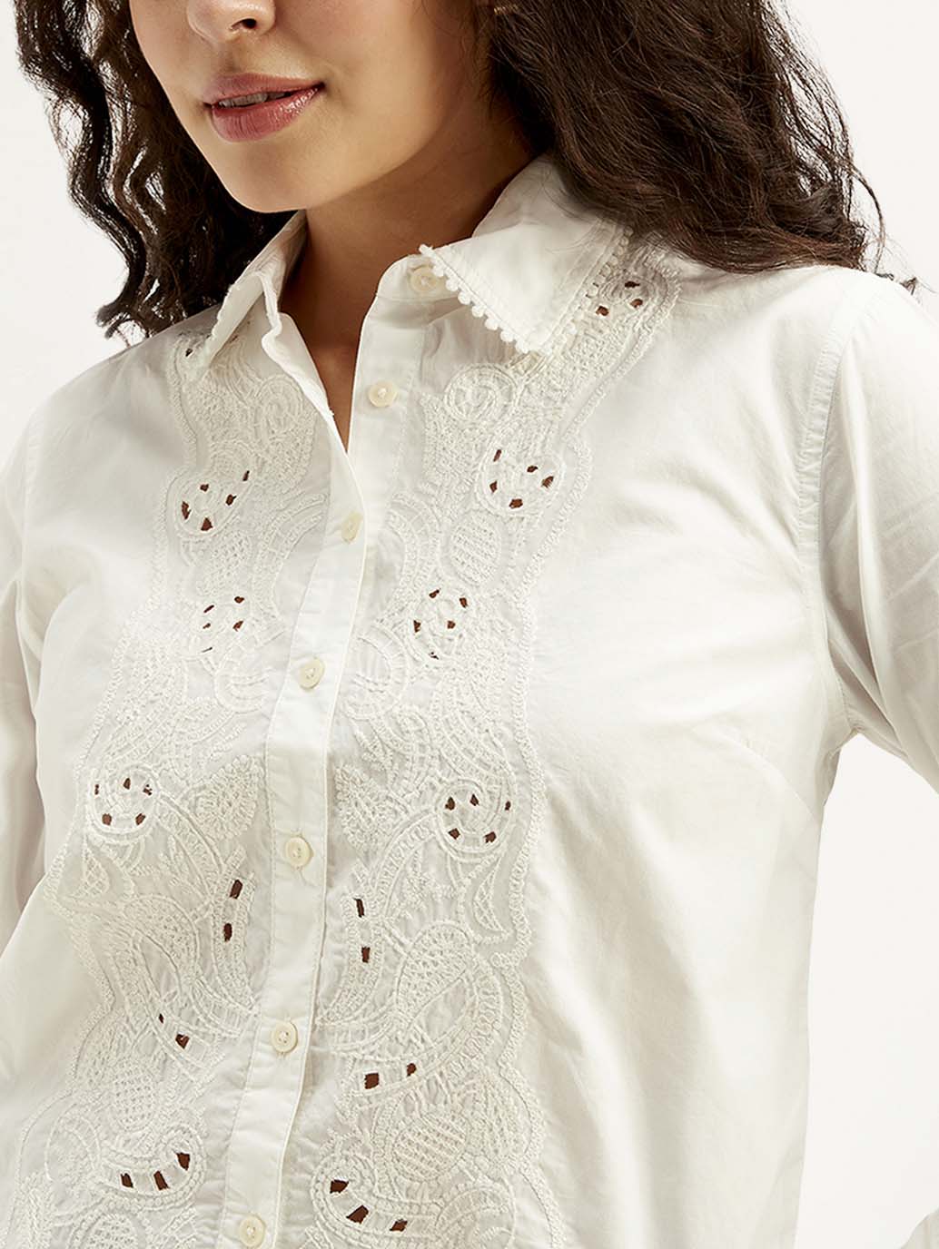 Women's Self Design Spread Collar Regular Fit Shirt - Detail View