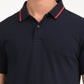 Men's Solid Navy Slim Fit Polo T-shirt - deatil View