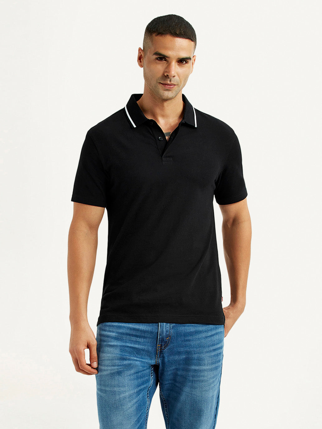 Men's Solid Black Polo T-Shirt - Styleshot View