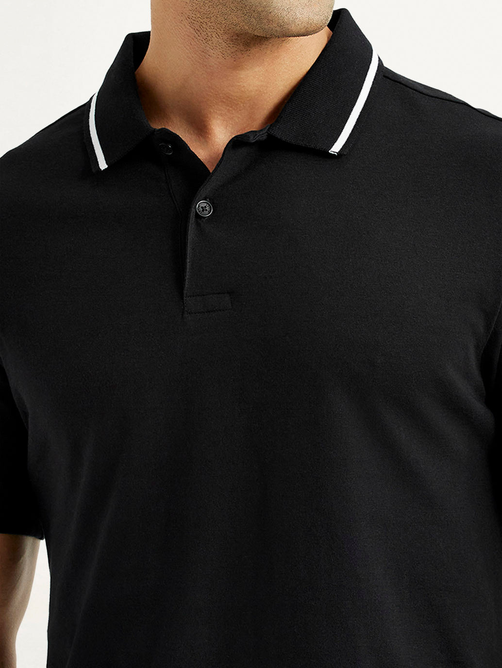 Men's Solid Black Polo T-Shirt - Detail View