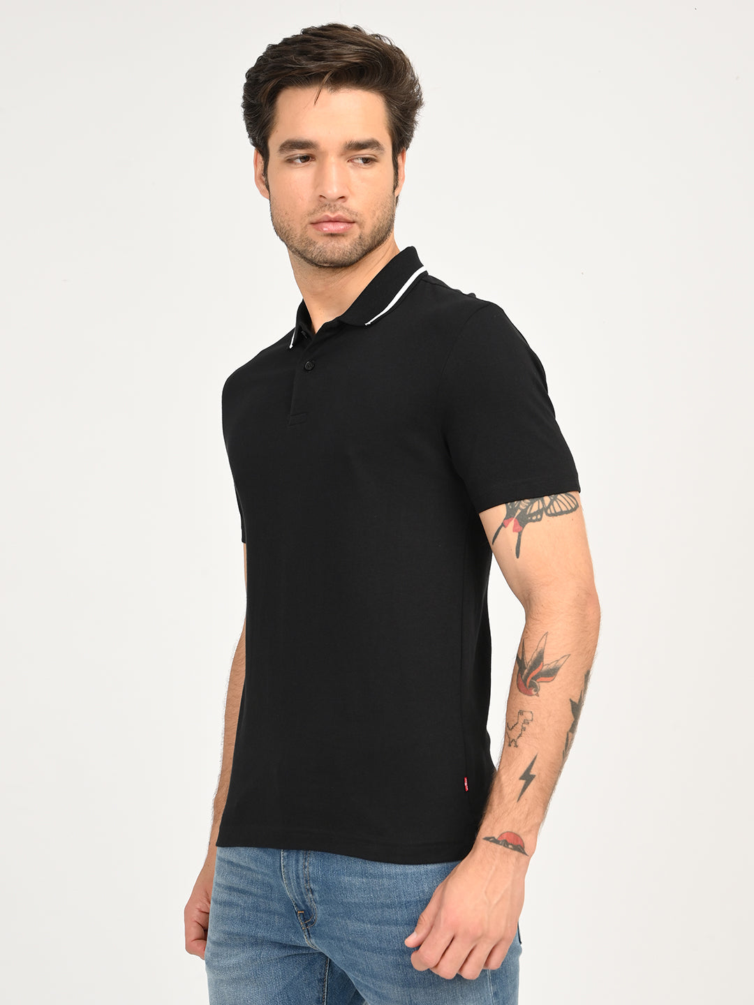 Men's Solid Black Polo T-Shirt - side View