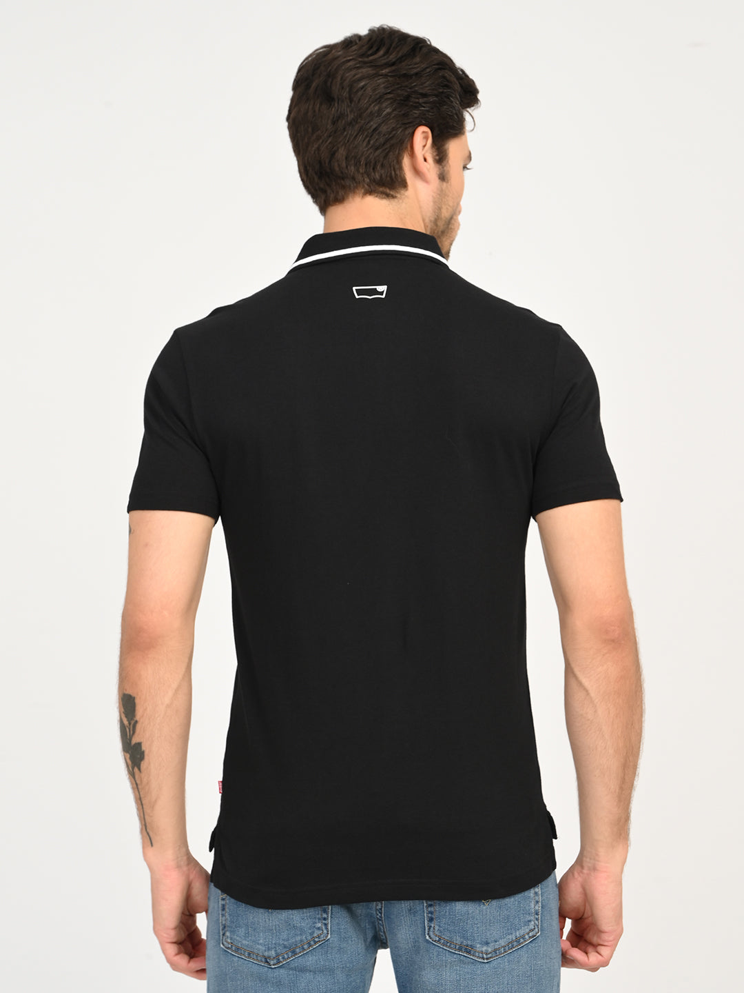 Men's Solid Black Polo T-Shirt - back View