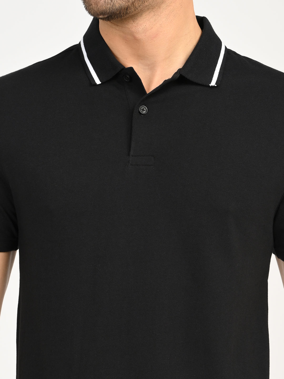 Men's Solid Black Polo T-Shirt - deatil View