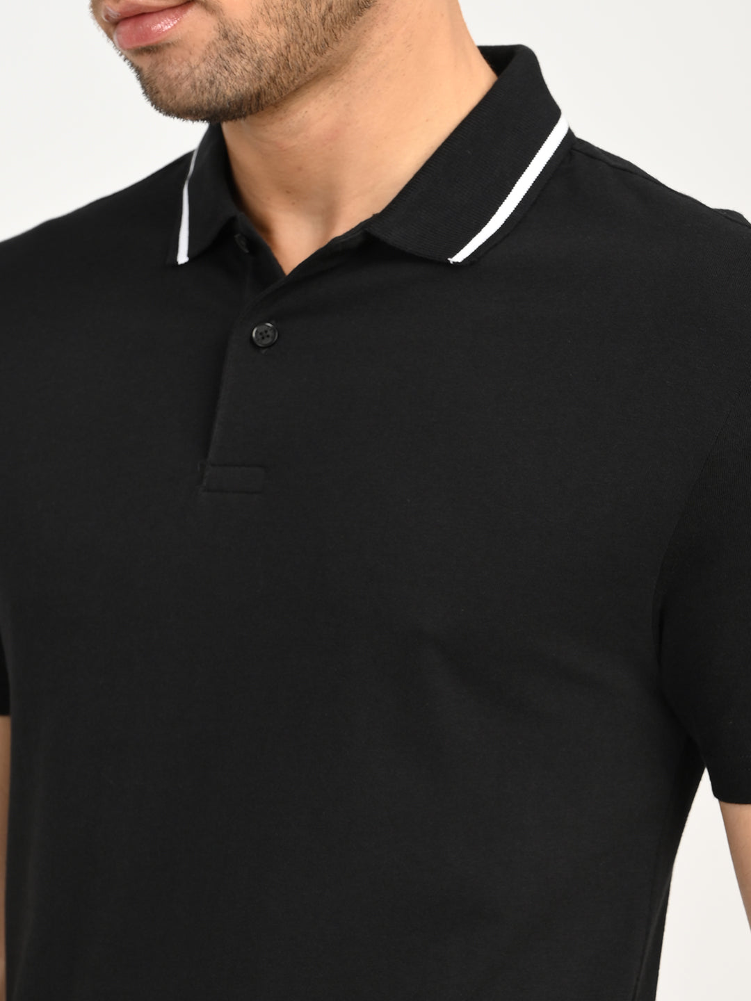 Men's Solid Black Polo T-Shirt - deatil View