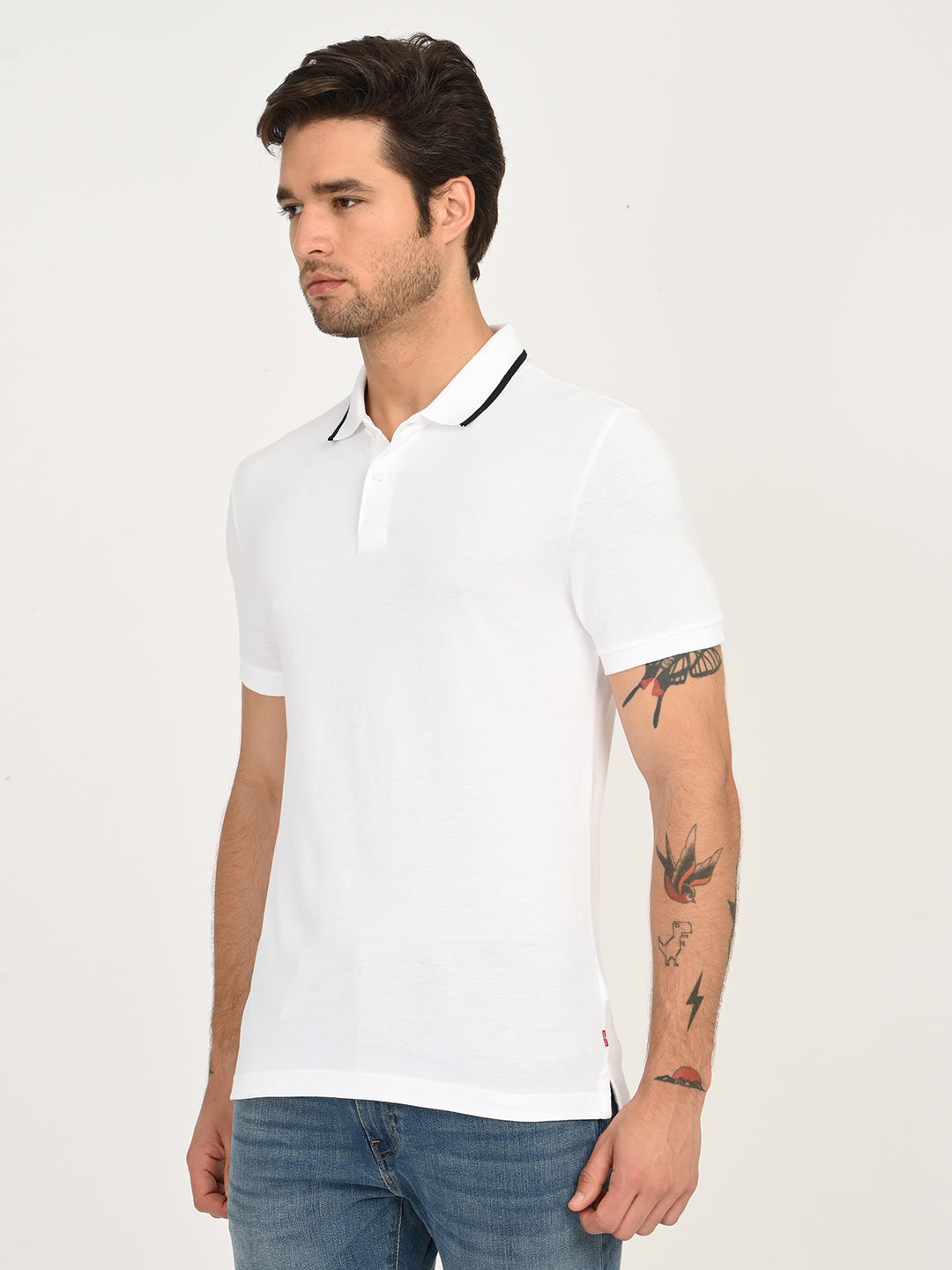 Men's Solid White Slim Fit Polo T-shirt - side View